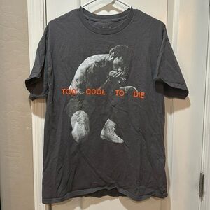 Too Cool To Die Graphic Tee - Charcoal with Orange Print